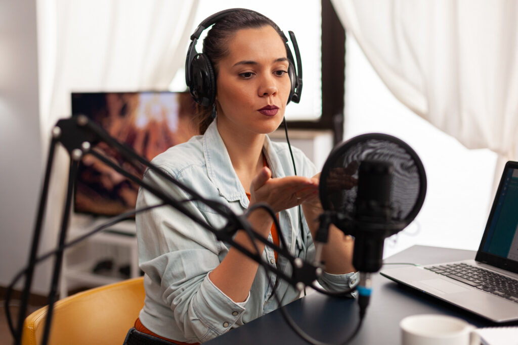 Influencer content creator blowing kisses in digital marketing concepts